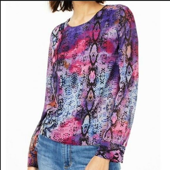 BAR III Purple Sunset Snake Twisted Back Long Sleeve Blouse Top XS - Picture 4 of 12